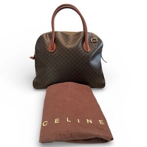 Celine Macadam Vintage Canvas Leather Handbag Satchel